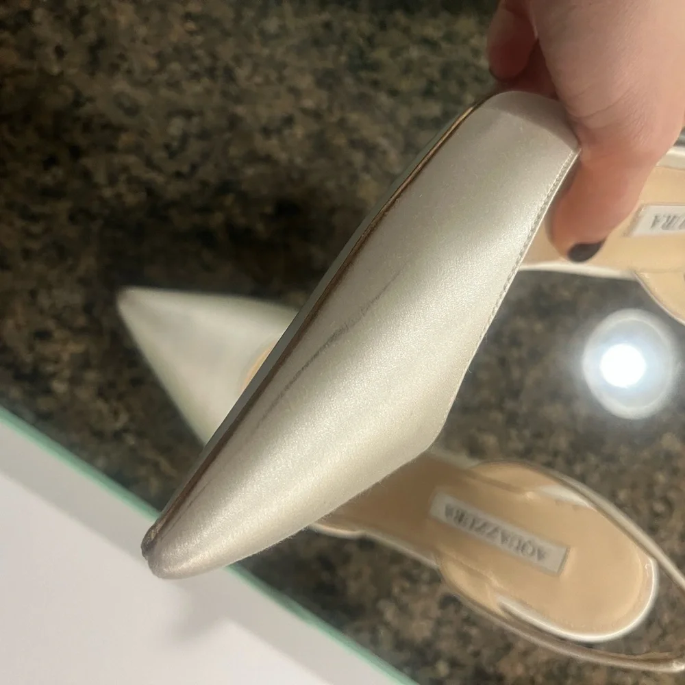 Aquazzura So Nude 85mm Pump White Satin Slingback Heels - Picture 6 of 9